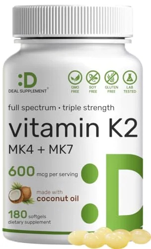 Vitamin K2 600mcg, 180 Softgels - Rank 4 in Best Vitamin K2 of 2025