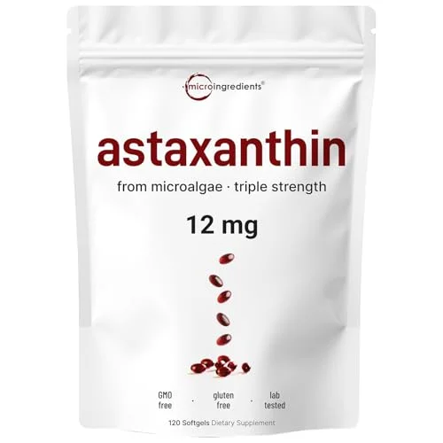 Astaxanthin 12mg Softgels - 4 Month Supply - Rank 2 in Best Astaxanthin of 2025