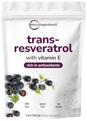 Pure Trans-Resveratrol Powder with Vitamin E - Rank 9 in Best Resveratrol Supplements of 2025