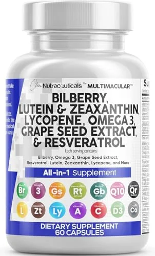 Clean Nutraceuticals Eye Health Vitamins with Bilberry Lutein Zeaxanthin - Rank 10 in Best Lutein of 2025
