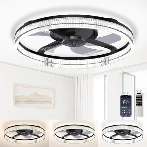 YEUTAUEN 20" Black Ceiling Fan with Light - Rank 4 in Best Bladeless Ceiling Fan of 2025