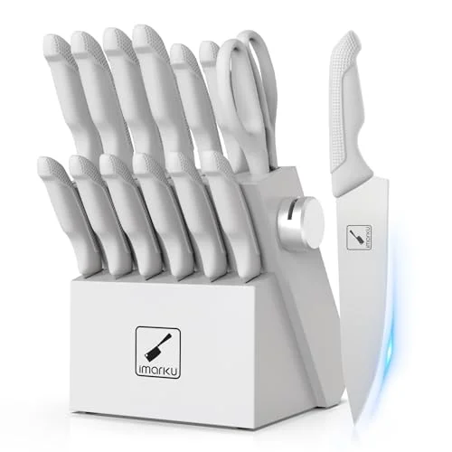 Imarku White Knife Set with Block - Rank 10 in Best Knife Set of 2025