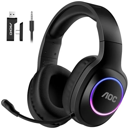 AOC Wireless Gaming Headset with Noise Canceling Mic - Rank 9 in Best Affordable Gaming Headset of 2025
