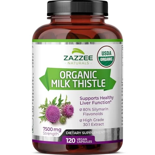 Zazzee Organic Milk Thistle 7500 mg 120 Vegan - Rank 4 in Best Liver Supplement of 2025