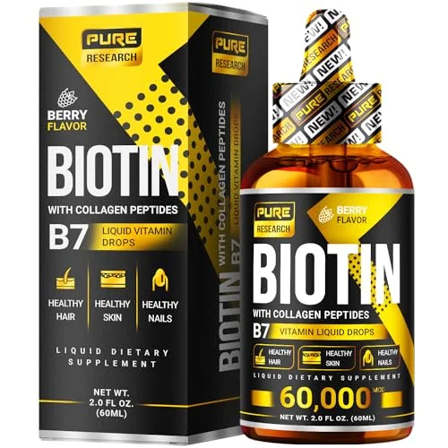 PURE RESEARCH Liquid Biotin & Collagen Drops - Rank 8 in Best Biotin Vitamin of 2025