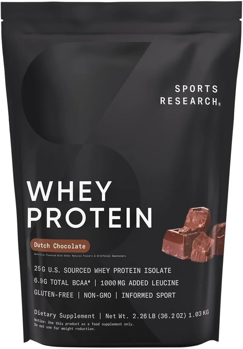 Sports Research Whey Protein Isolate - Dutch Chocolate - Rank 5 in Best Whey Protein Powders of 2025