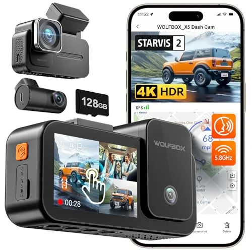 WOLFBOX X5 3 Channel 4K Dash Cam - Rank 4 in Best Front And Rear Dash Cam of 2025