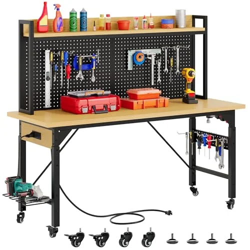 DWVO Adjustable 60" Workbench with Pegboard - Rank 3 in Best Workbench of 2025