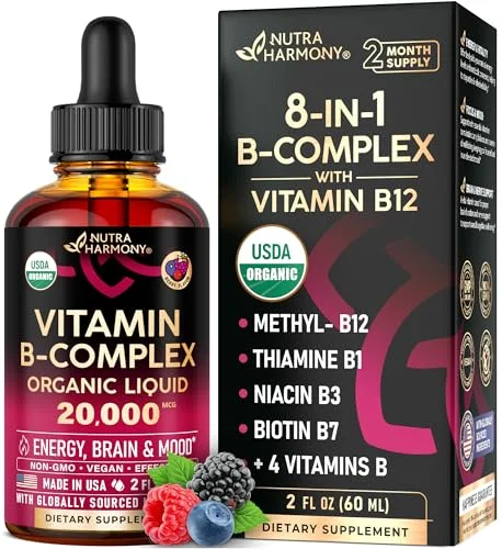 NUTRAHARMONY Organic B-Complex Liquid Drops 2fl oz - Rank 2 in Best Thiamine of 2025