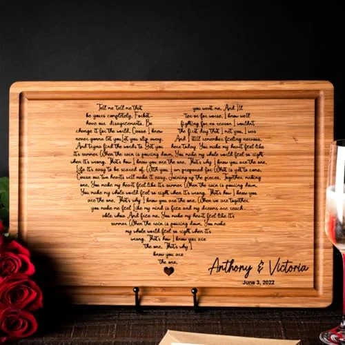 Personalized Wedding Heart Song Lyrics Cutting Board - Rank 2 in Celebrate Love with These Must-See Anniversary Gift Ideas