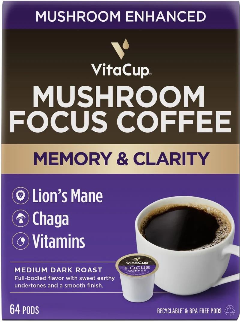 VitaCup Focus Mushroom Coffee Pods, 64 Ct - Rank 6 in Best Mushroom Coffee of 2025