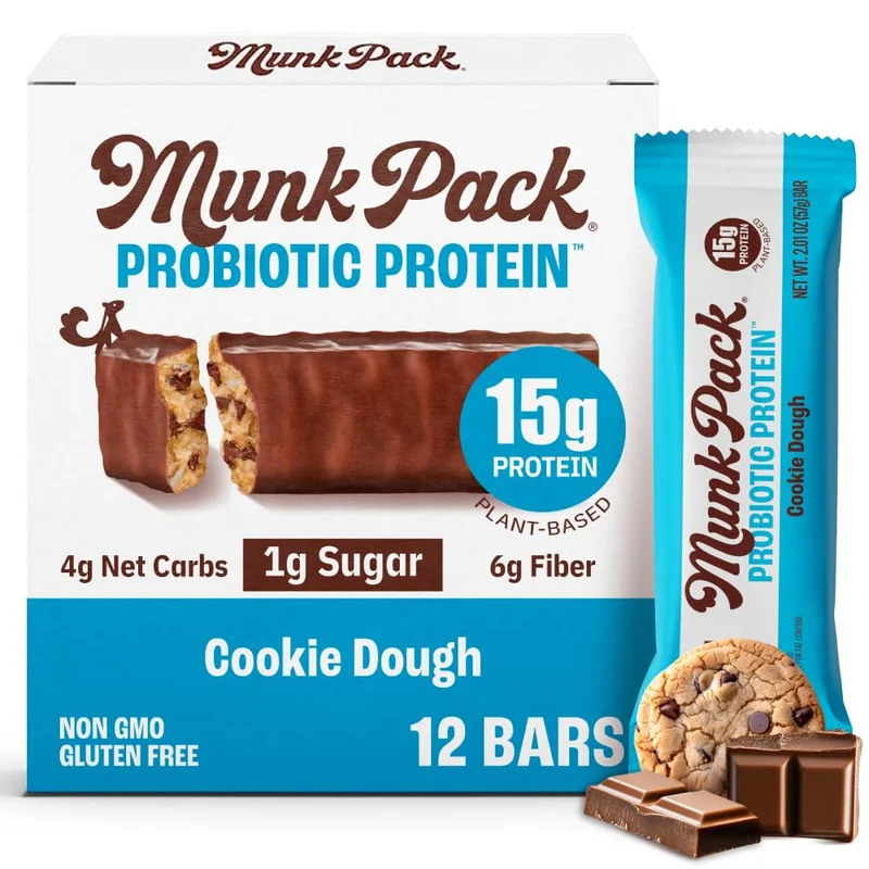 Munk Pack Probiotic Protein Bars Cookie Dough - Rank 10 in Best Low Calorie Snack of 2025