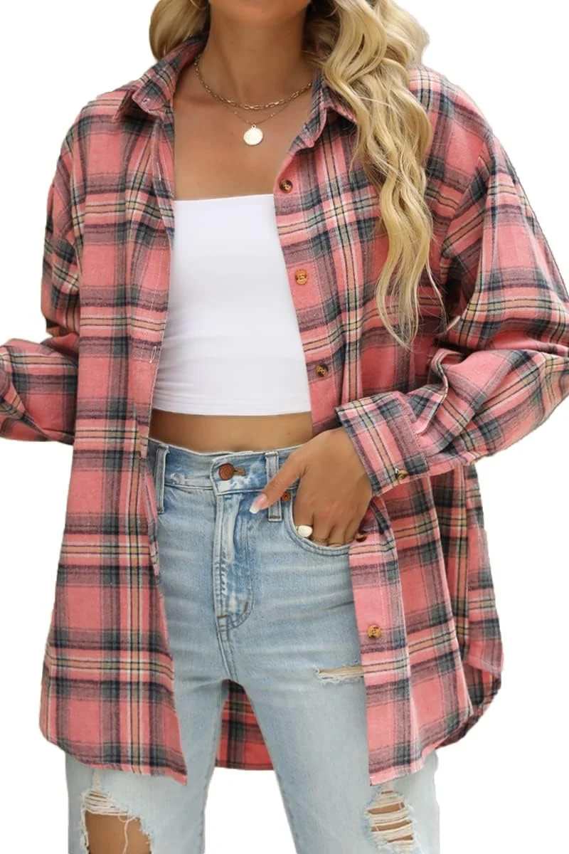 CHYRII Women's Pink Plaid Flannel Shacket - Rank 7 in Best Shacket of 2025