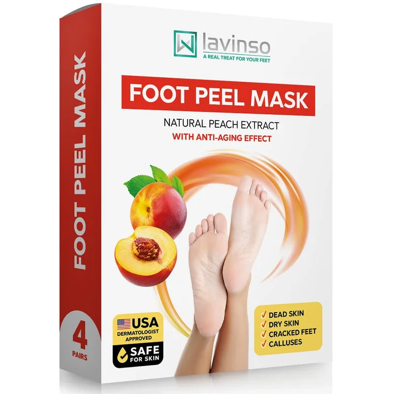 Lavinso Peach Exfoliating Foot Peel Mask - 4 Pack - Rank 6 in Best Foot Mask For Dry Cracked Feet of 2025