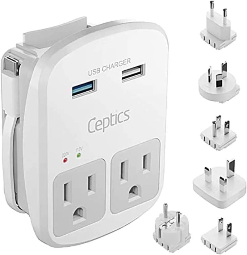 Ceptics Universal Travel Adapter Kit with USB and Surge Protection - Rank 10 in Best Voltage Converter of 2025