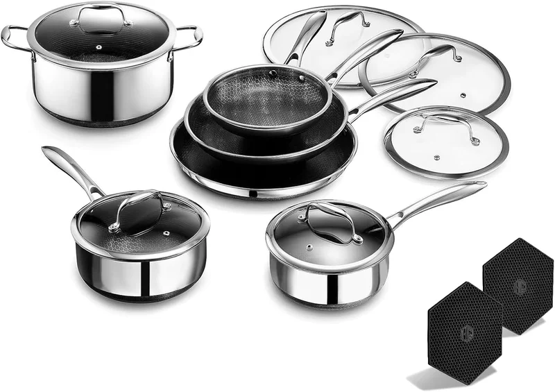 HexClad 12 Piece Hybrid Stainless Steel Cookware Set - Rank 4 in Best Hexclad Set of 2025