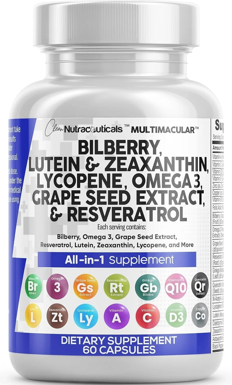 Clean Nutraceuticals Eye Health Vitamins with Bilberry Lutein Zeaxanthin - Rank 5 in Best Eye Vitamins of 2025