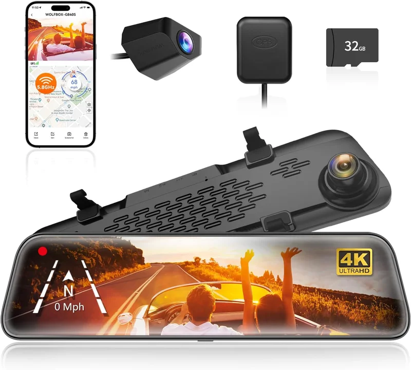 WOLFBOX G840S 12" 4K Mirror Dash Cam - Rank 8 in Dash Cameras