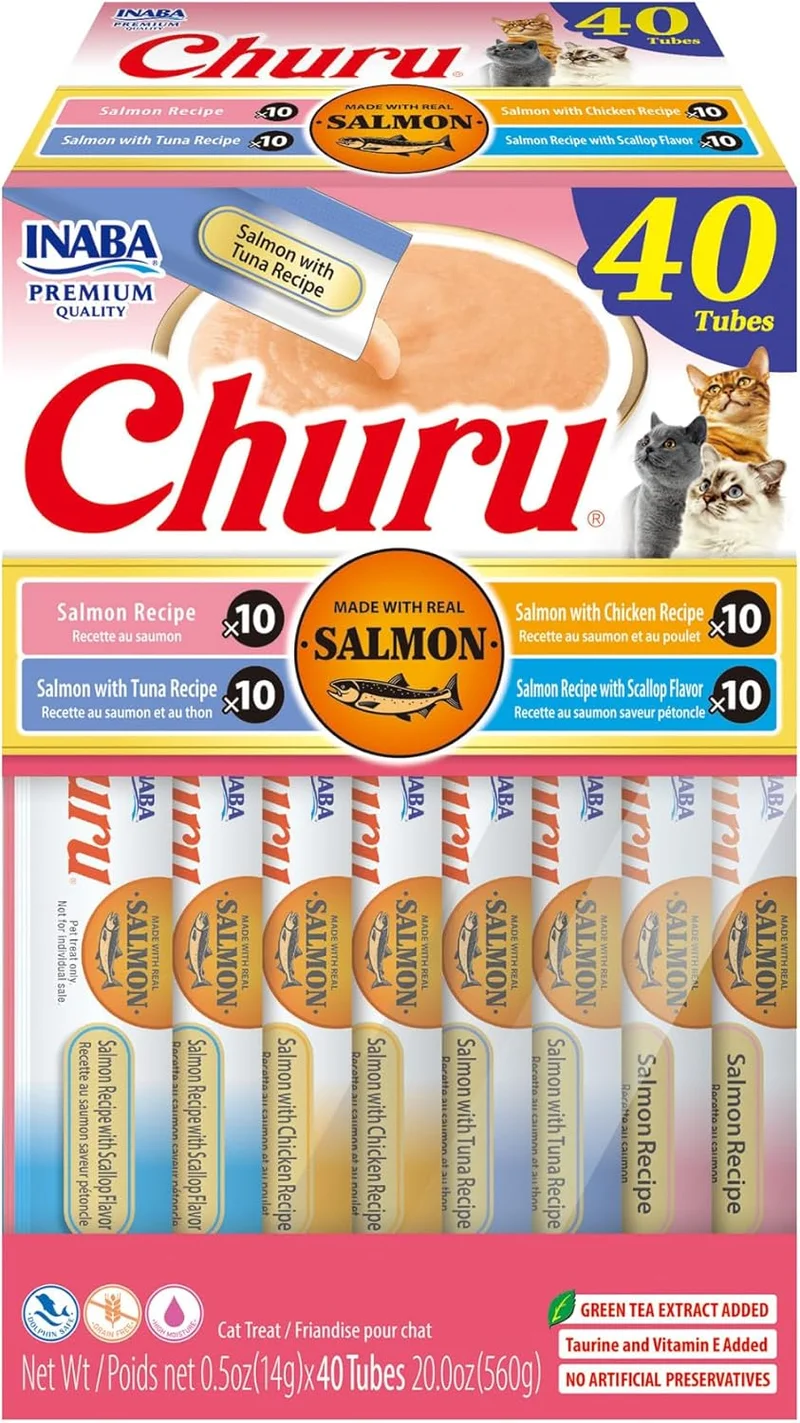 INABA Salmon Churu Cat Treats Variety Box - Rank 7 in Best Cat Treat of 2025