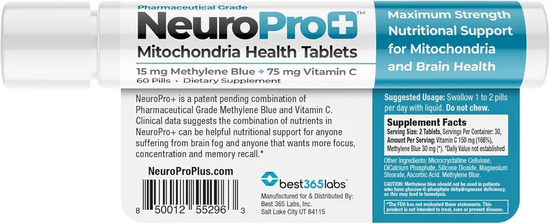 NeuroPro+ Maximum Strength Mitochondria Health Tablets - Rank 10 in Best Methylene Blue of 2025