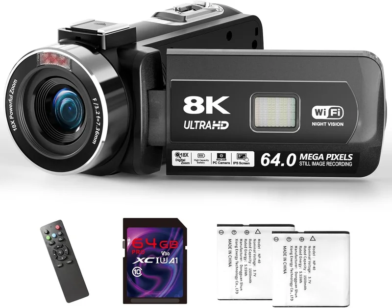 8K UHD Camcorder with 64MP & 18X Zoom - Rank 9 in Best Vlog Camera of 2025