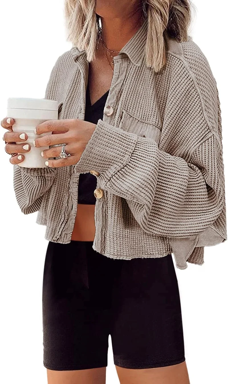 Panadila Women's Cropped Waffle Knit Shacket - Rank 2 in Best Cropped Jacket of 2025
