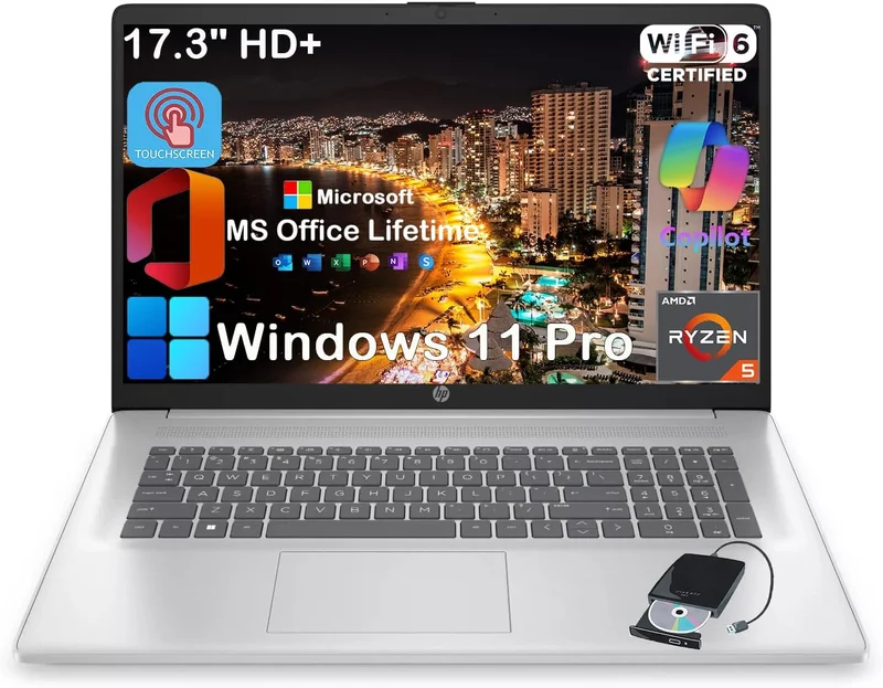 HP 17 Touchscreen Laptop 2025 with Office Lifetime - Rank 3 in Best Business Laptop of 2025