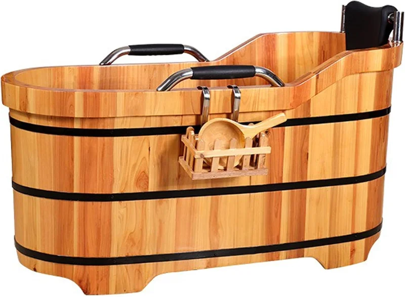 Wooden Freestanding Soaking Bathtub with Handrail - Rank 4 in Best Wood Hot Tub of 2025