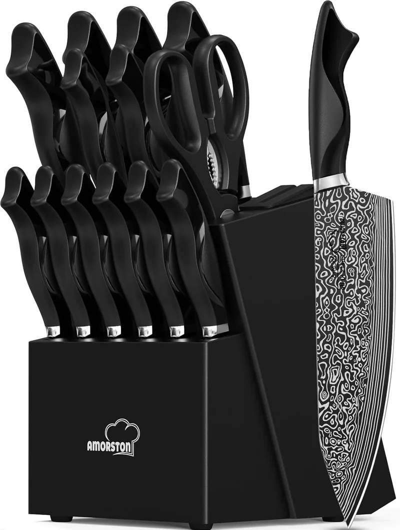 Amorston Kitchen Knife Set with Sharpener - Rank 6 in Best Knife Set of 2025