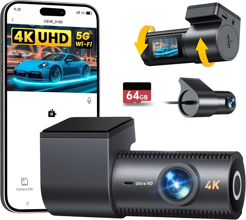 Cievie 4K Dual Dash Cam with WiFi - Rank 10 in Dash Cams