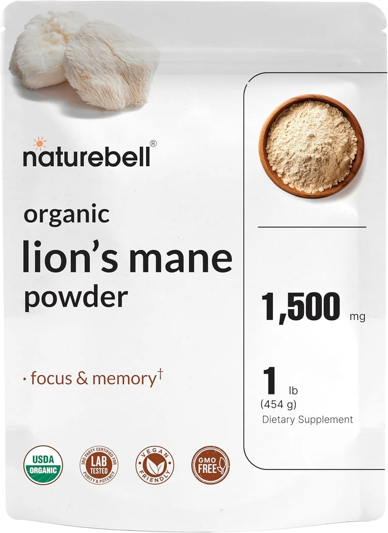 NatureBell Organic Lion's Mane Powder 1,500mg - Rank 4 in Best Lion's Mane Powder of 2025