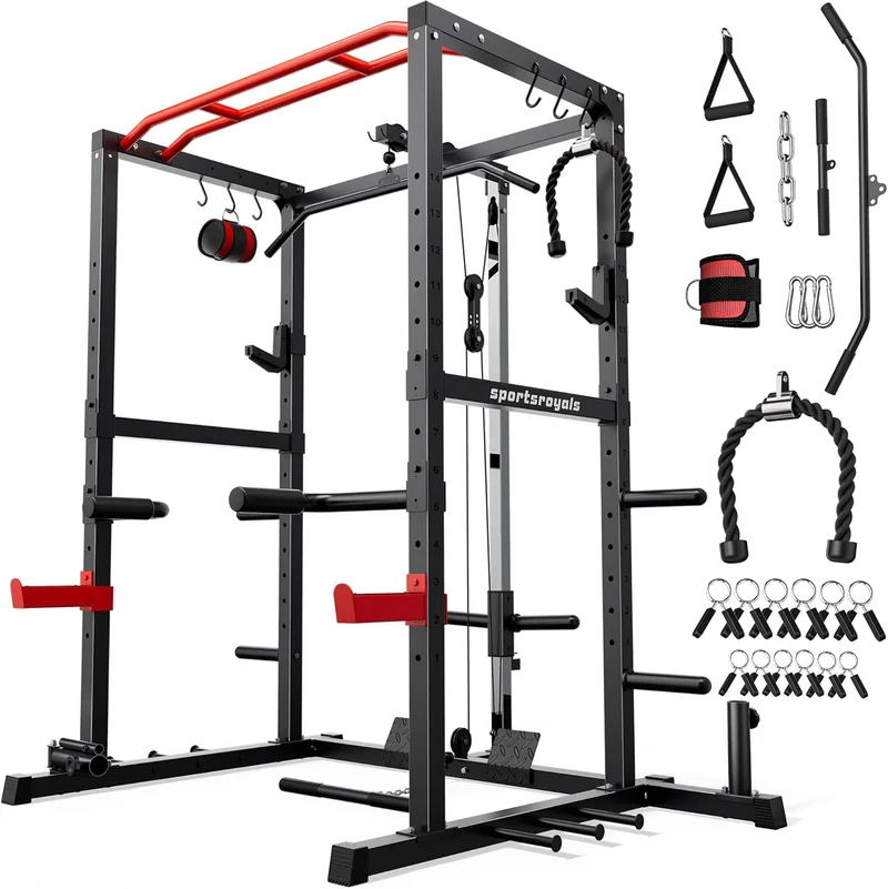 Sportsroyals Power Rack with LAT Pulldown System - Rank 2 in Best Pull Up Tower of 2025