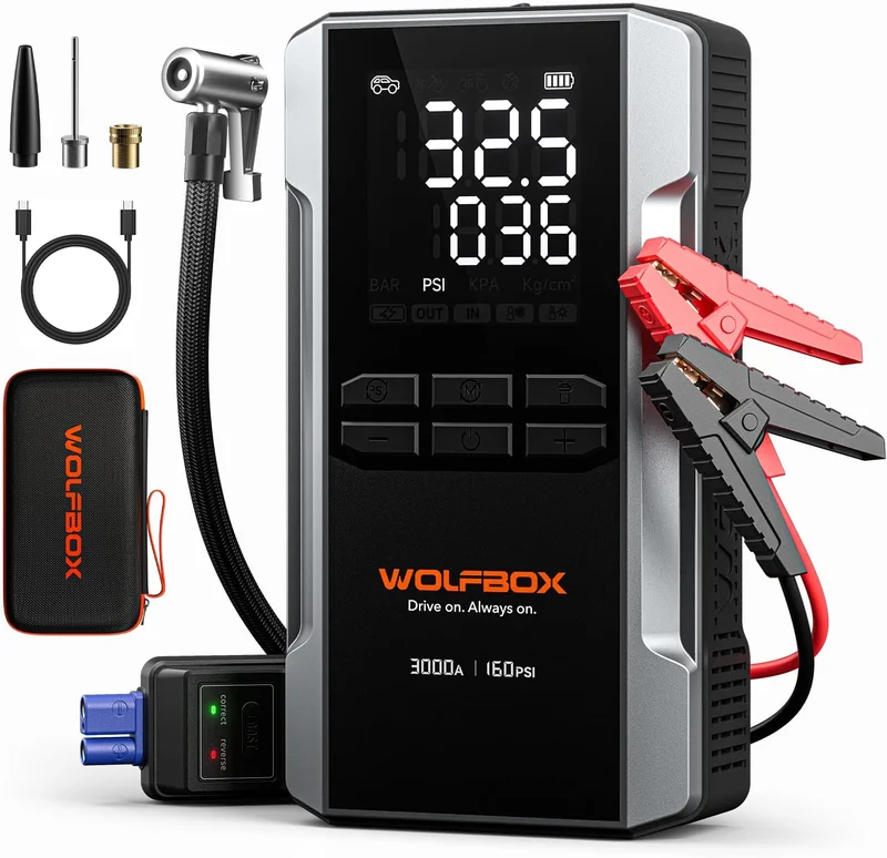 WOLFBOX 3000A Jump Starter with Air Compressor - Rank 4 in Battery Jump Starters of 2025