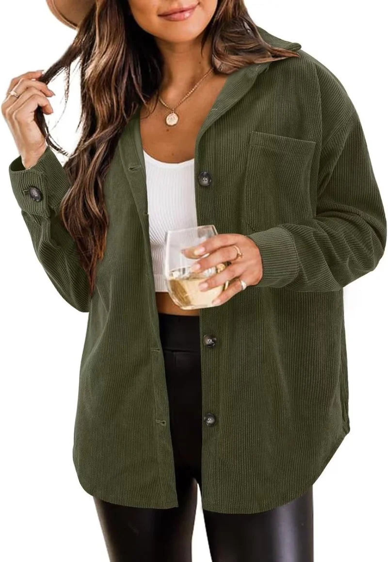 ZOLUCKY Women's Oversized Corduroy Shacket, Army Green Large - Rank 2 in Best Shacket of 2025