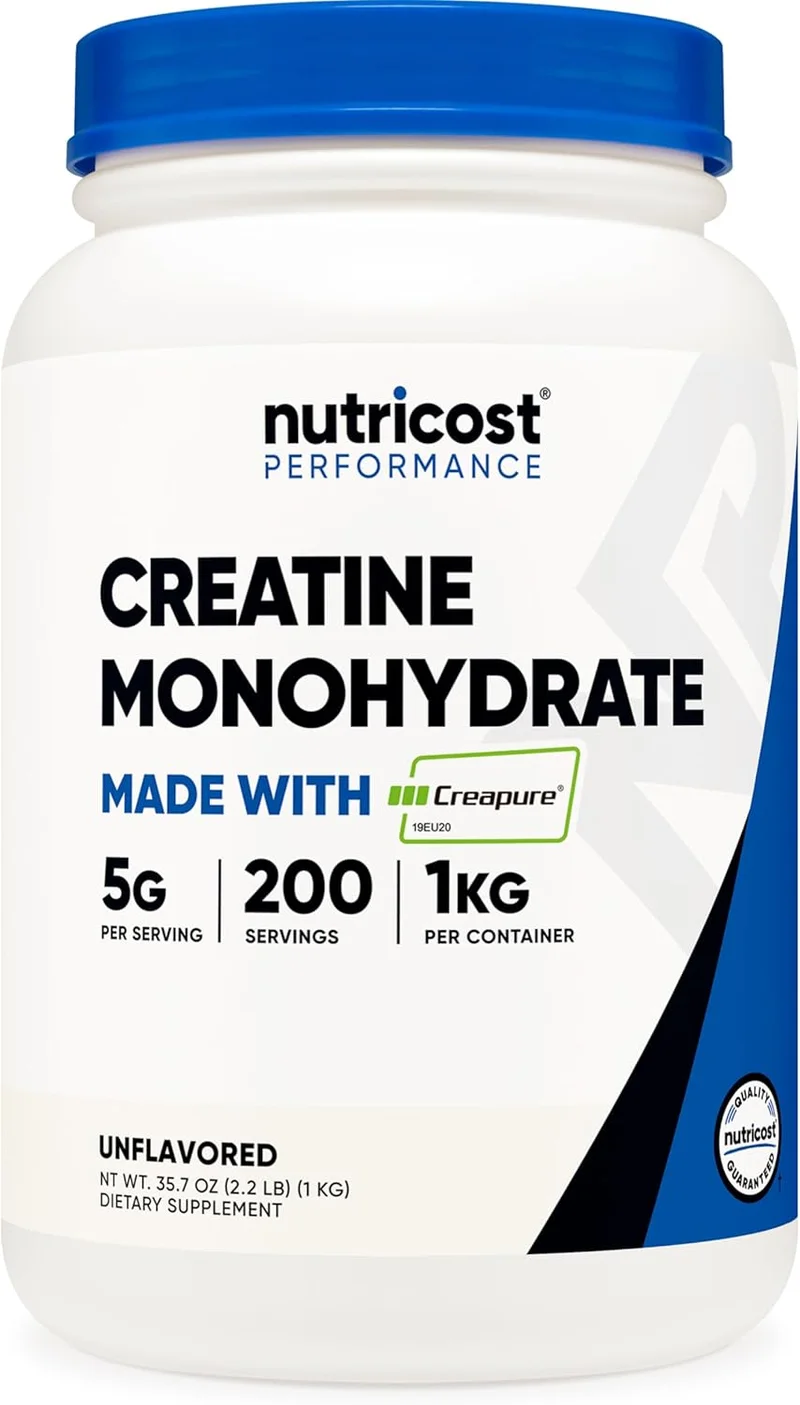 Nutricost Creapure Creatine Monohydrate Powder 1KG Unflavored - Rank 6 in Best Creatine Monohydrate of 2025