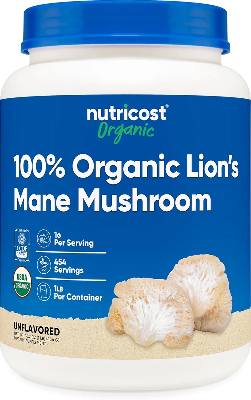 Nutricost Organic Lion's Mane Mushroom Powder - Rank 5 in Best Lion's Mane Powder of 2025