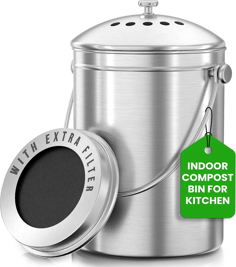 Utopia Kitchen Compost Bin - 1.3 Gallon Silver - Rank 6 in Best Indoor Compost Bin of 2025