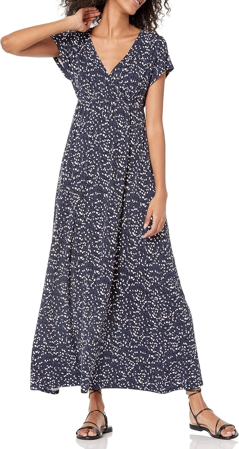 Amazon Essentials Women's Waisted Maxi Dress (Available in Plus Size), Navy White Dots, Medium - Rank 3 in Smart Life Hacks for Seniors You Can’t Miss!