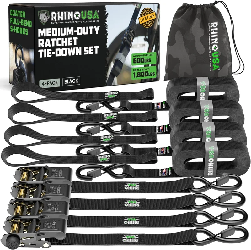 Rhino USA Ratchet Tie Down Straps 4-Pack - Rank 3 in Best Ratchet Straps of 2025