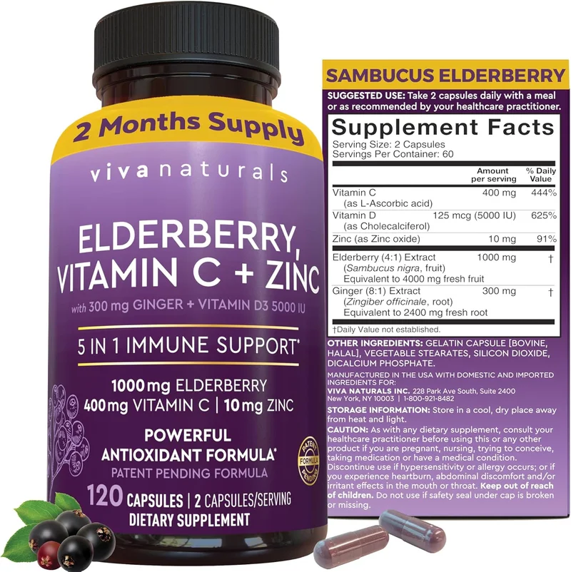 Viva Naturals Elderberry Immune Support Supplement - Rank 2 in Best Zinc Supplements of 2025