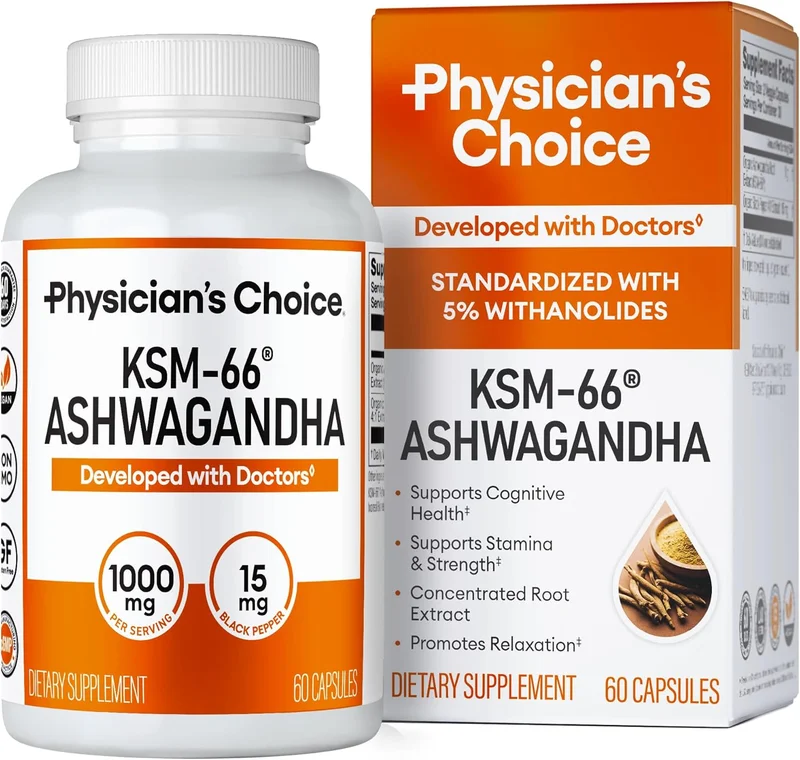 Physician's CHOICE KSM-66 Ashwagandha Root Extract 1000 MG - Rank 9 in Best Ashwagandha of 2025