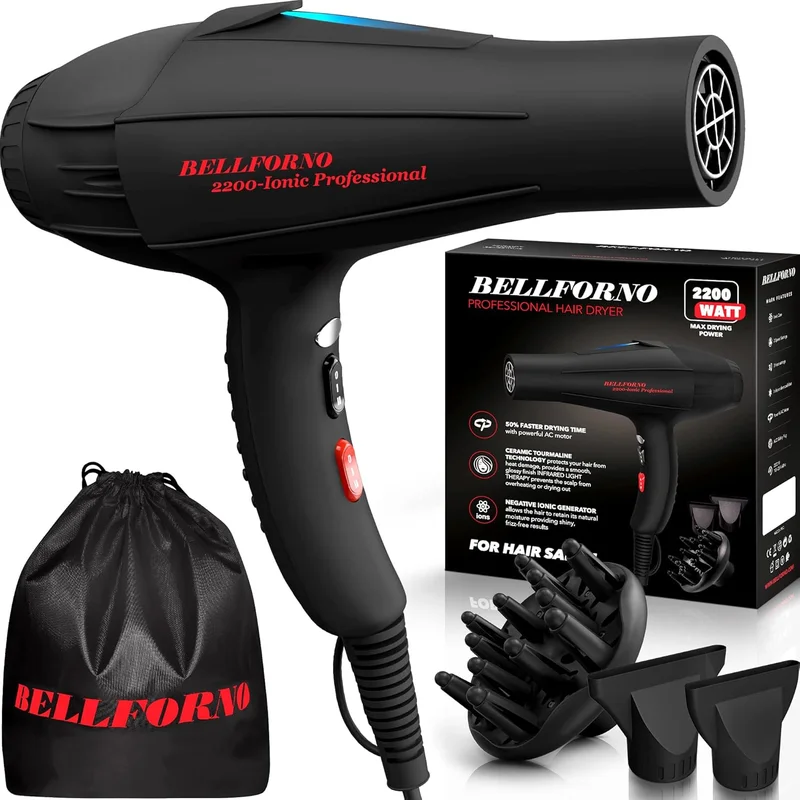 BELLFORNO 2200W Ionic Diffuser Hair Dryer - Rank 3 in Blow Dryers of 2025