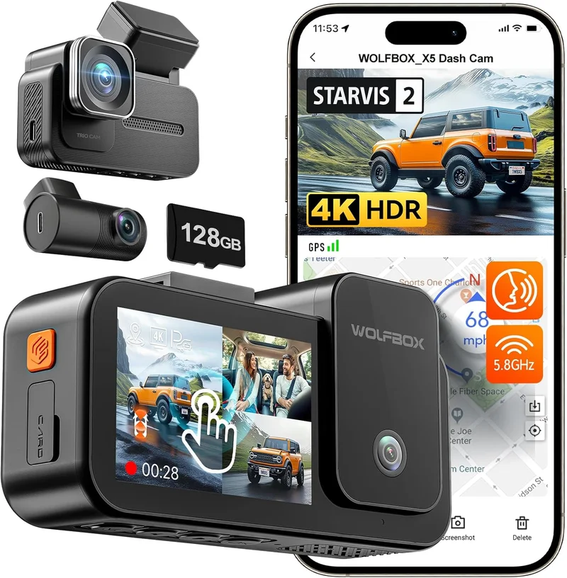 WOLFBOX X5 3 Channel 4K Dash Cam - Rank 2 in Best Wolfbox Dash Cam of 2025