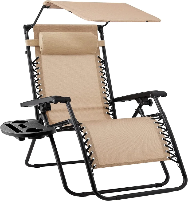 Folding Zero Gravity Outdoor Recliner with Canopy - Rank 3 in Best Reclining Patio Chairs of 2025