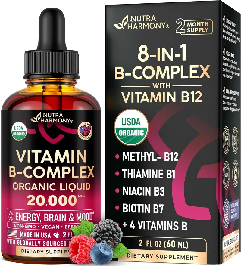 NUTRAHARMONY Organic B-Complex Liquid Drops 2fl oz - Rank 8 in Best Folic Acid Supplement of 2025