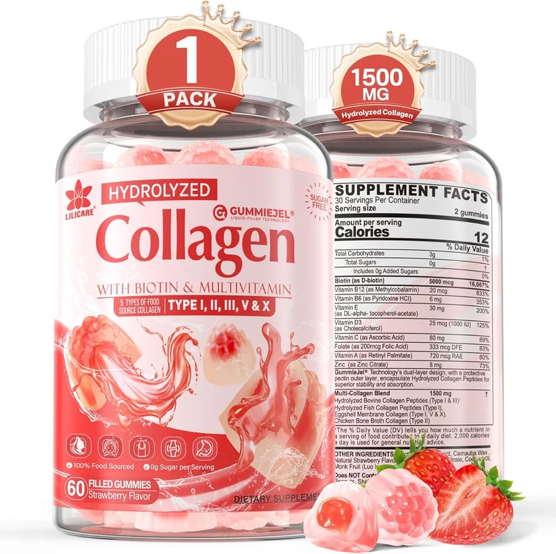 Sugar-Free Hydrolyzed Collagen Gummies with Biotin and Vitamins - Rank 7 in Best Collagen Gummies of 2025