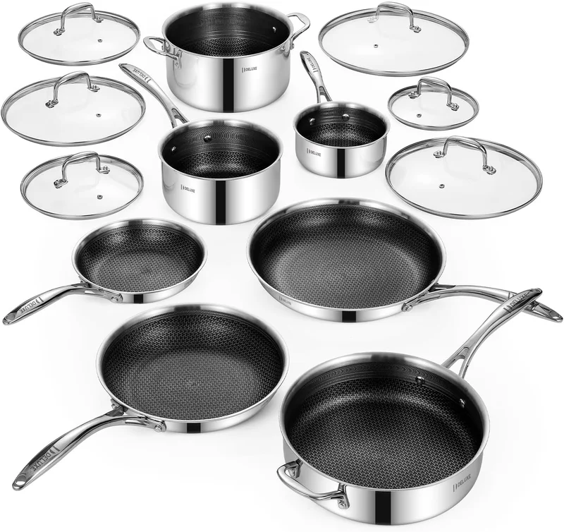 Deluxe 13-Piece Nonstick Stainless Cookware Set - Rank 8 in Best Hexclad Set of 2025