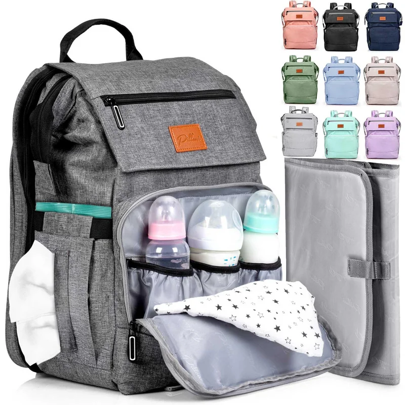 PILLANI Baby Diaper Bag Backpack, Gray - Rank 3 in Best Diaper Bags of 2025