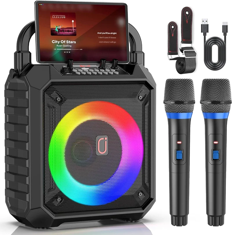 HWWR Bluetooth Karaoke Machine with Microphones - Rank 7 in Karaoke Machines