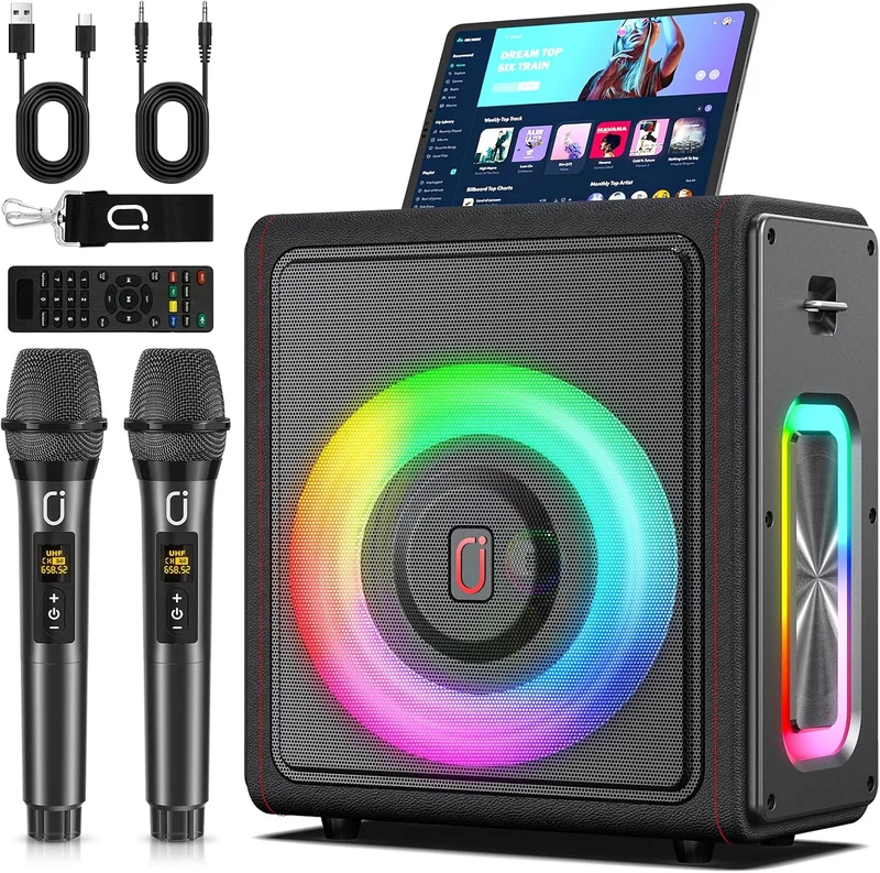 PPMIC Portable Karaoke Machine with Wireless Mics - Rank 4 in Karaoke Machines With Screen